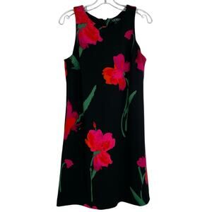 Lauren Ralph Lauren Black Shift Dress with Pink Red Floral Pattern Size 10